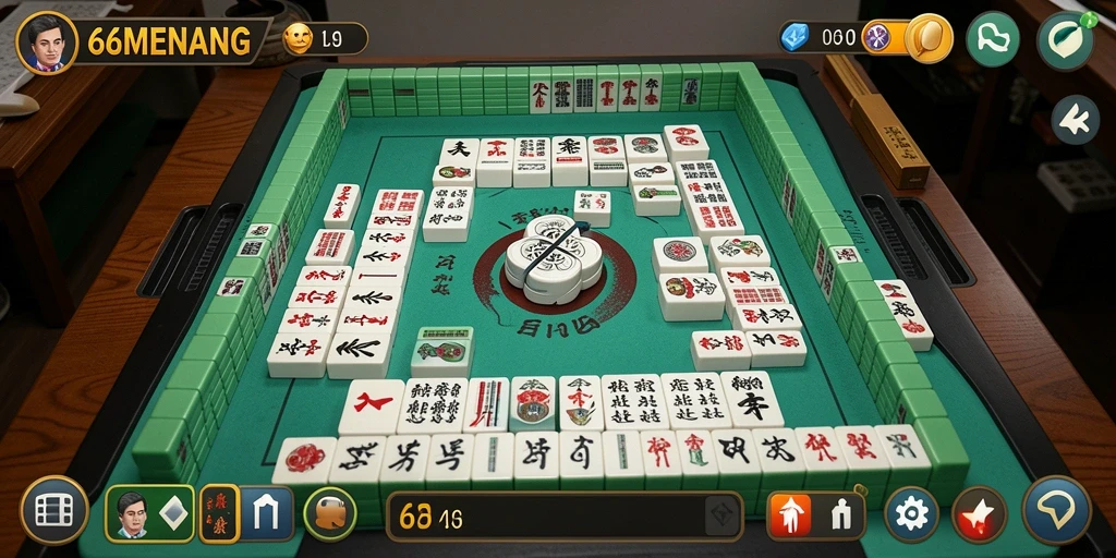 Tampilan gameplay seru di 66MENANG yang penuh tantangan Mahjong.