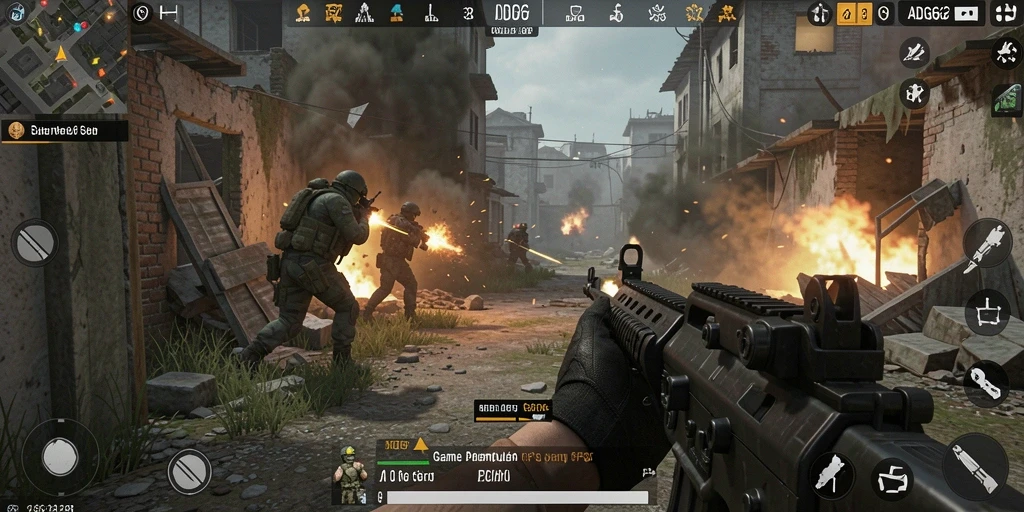 Screenshot gameplay ADG62 menunjukkan aksi tembak-menembak yang intens.