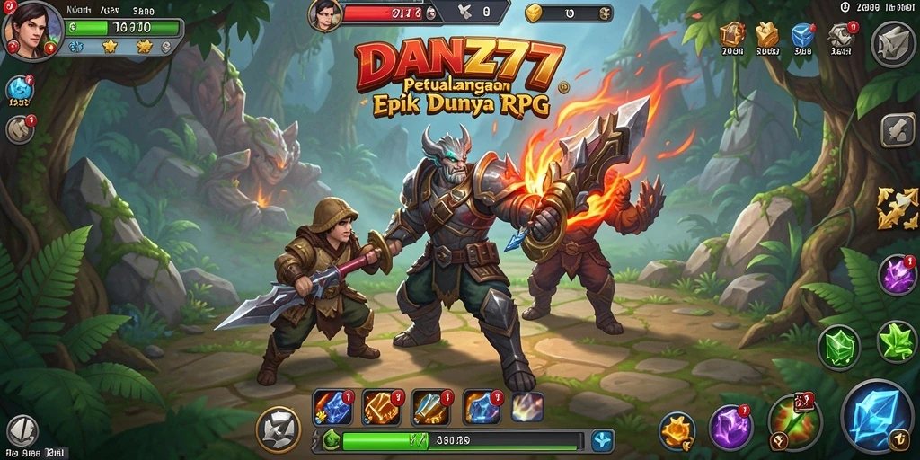 Screenshot permainan DAN777 menampilkan karakter bertarung dalam dunia fantasi.