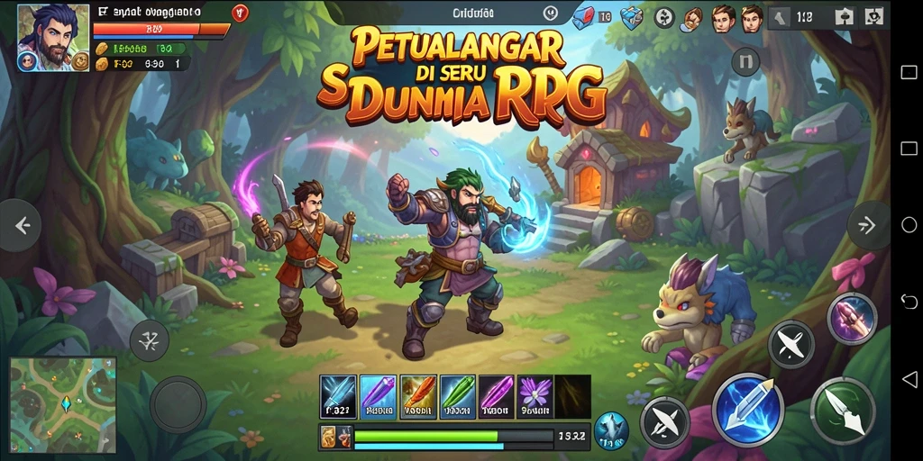 Tangkapan layar menampilkan pertempuran epik di dunia RPG.