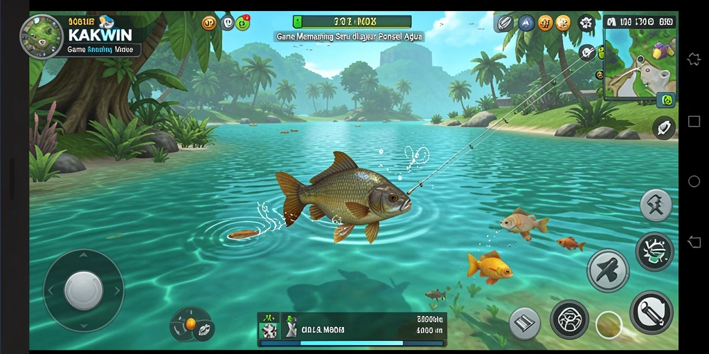 Screenshot KAKWIN menampilkan aksi memancing yang mendebarkan di berbagai lokasi.