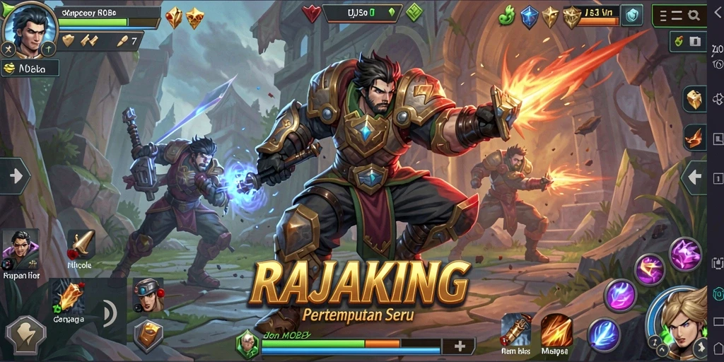 Gameplay seru di arena MOBA RAJAKING.