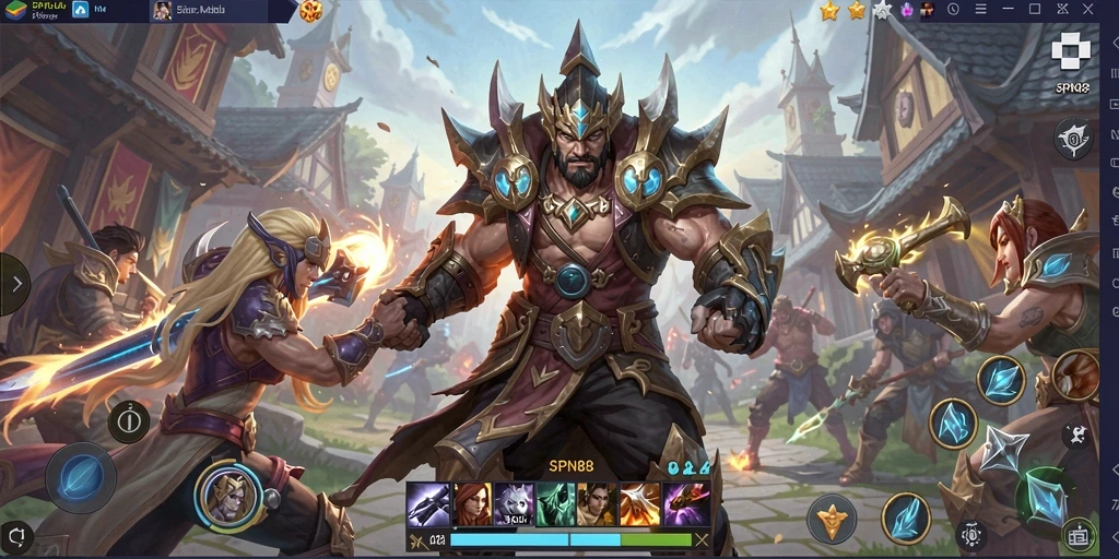 Gameplay mendebarkan dalam SPN88, pertarungan MOBA yang intens.