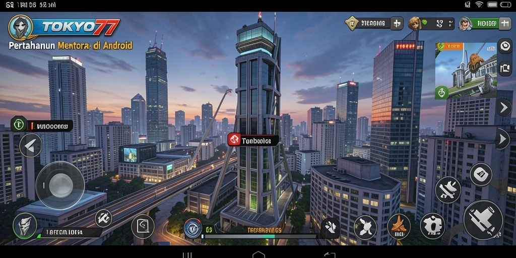 Screenshot utama TOKYO77 menampilkan aksi menara pertahanan yang epik dan mendebarkan.